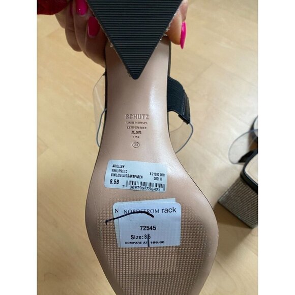 SCHUTZ "Ariellen" Embellished Heel Black Mules Sandals - Picture 8 of 9